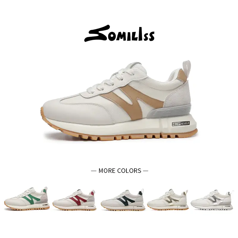 Somiliss Sneakers for Women Genuine Leather Suede Casual Lace Up Non-Slip Walking Shoes Comfortable Tennis Running Shoes Women Fashion Sneakers