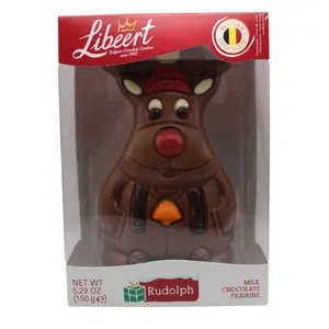 Belgian Chocolate Rudolph Reindeer Figurine - Milk Chocolate Holiday Treats - 150g Box - Cocoa, Dessert