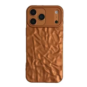 Lead Orange Wrinkled Tin Foil Pattern Compatible with Apple 17 Phone Case iPhone 16/15 Pro Full Coverage 17 Air Soft Case,  Shockproof Case, Unique Print, Textured Design, Highquality Case, Flexible Cover, Lightweight Cover, Tech Enthusiasts, Iphone