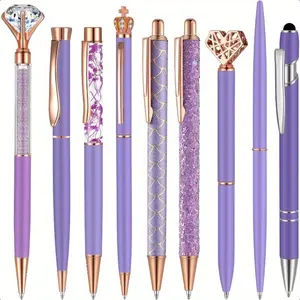 9pcs Ballpoint Pens Set Metal Crystal Diamond Glitter Metallic Sparkle Pen for Journaling Black Ink Pretty Things Fancy Stationery Gifts for Women s Birthday Home Office Desk Purple Aesthetic Pens