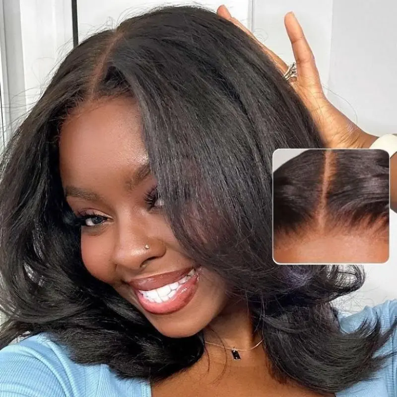 [Summer Sale] Wiggins Hair 220% Density With Drawstring Glueless Layered Cut Yaki Straight Bob Wig 7*5 Lace Closure Wigs Human Hair Ready To Go And 13*4 Lace Front Wig Pre Cut Lace Pre Plucked Beginner Friendly #TikTokShopSummerSale