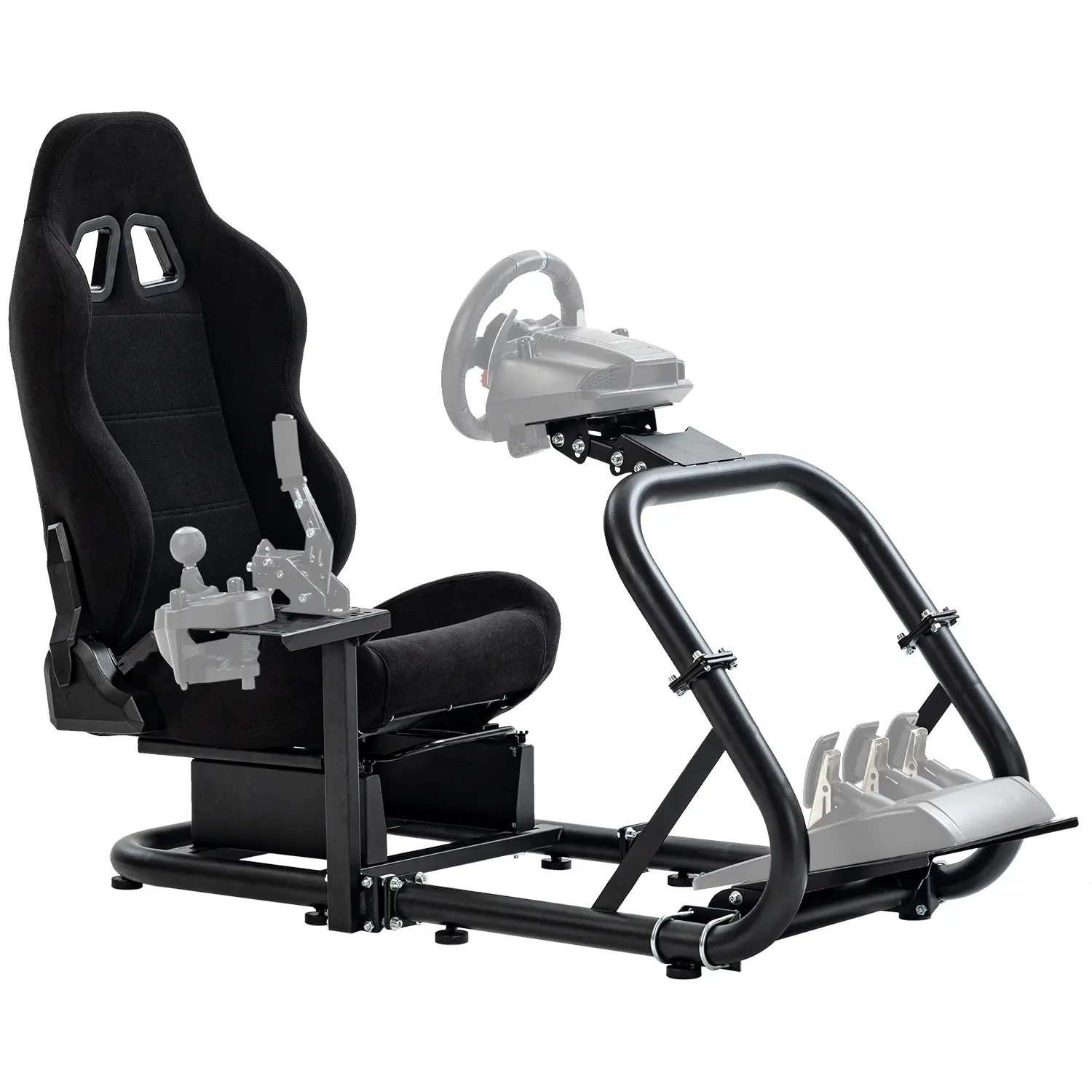 Supllueer Gaming Racing Chair with Racing Simulator Cockpit Stand, 4x Stability for Steady Play, Direct-Drive Wheel Ready, TV Bracket Mounting Saves Desk Space, Fits Logitech G920 G29 G923 Fanatec, Enables Real Racing at Home