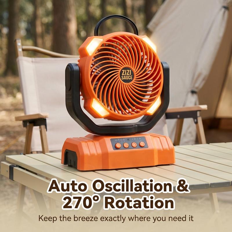 Zizi Sauce Portable LED Camping Fan 10000mAh Rechargeable 8.7-Inch Ultra Quiet Foldable Stand Compact Lightweight 3 Speed Settings for Outdoor Activities Operated Fan for CampingPortable Rechargeable Multifunction Fan battery fan rechargeable fan