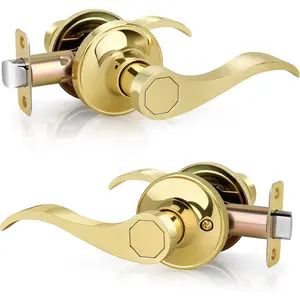 Without Keys Non Locking Door Lever for Hallway Closet in Polished Brass Finish Reversible for Left Right Doors Zinc Material