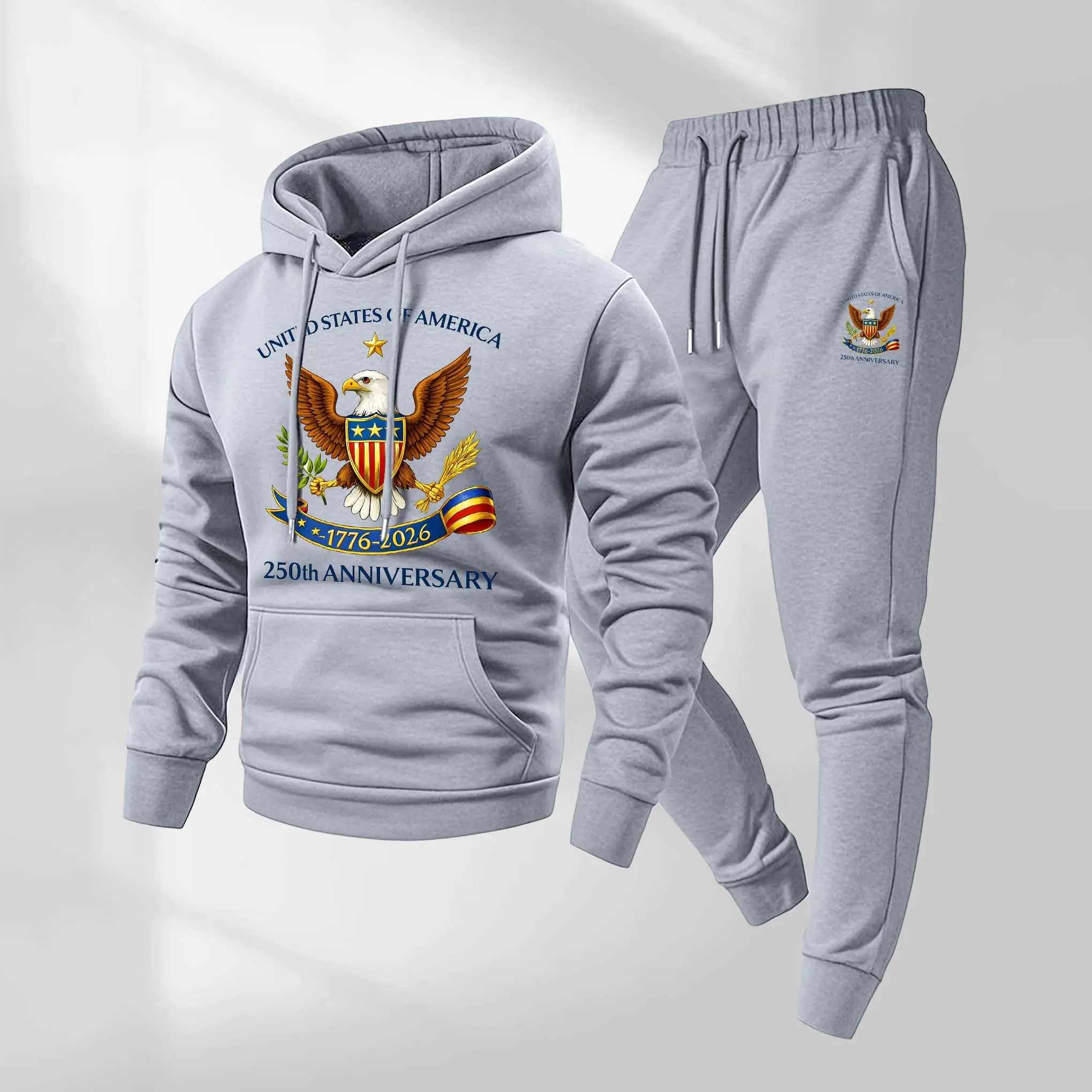 Men's 2-Piece Letter Print Tracksuit, Casual Long Sleeve Hoodie and Pants Set, Loose Breathable Fabric for Athletic Gym and Daily Wear, Full Length, Polyester
