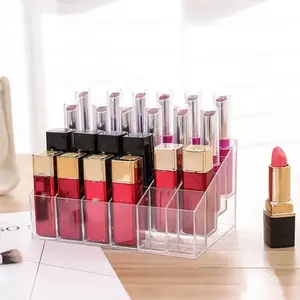 24-grid transparent lipstick holder storage and organization box, desktop lipstick holder for displaying cosmetics and skincare products storage, Beauty Supplies Organizer