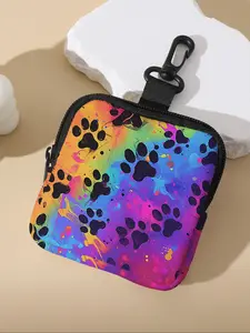 Colorful Dog Paw Print Coin Wallet, Multifunctional Storage Bag, Zipper Purse, Durable Polyester, Ideal Gift for All Seasons