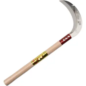Steel Grass Sickle,Clearing Sickle,Manganese Steel Blade/Hardwood Handle Hand held Sickle Tool - Multipurpose Gardening Weeding Grass Sickle and Farming Portable Safety Sickle