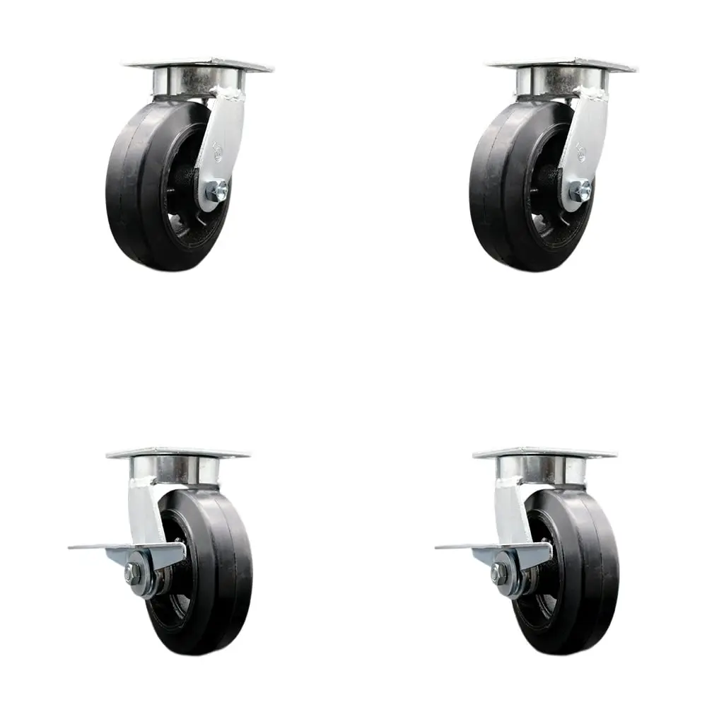 Service Caster SCC-KP30S620-RSB-2-SLB-2 Heavy Duty Kingpinless Swivel Metal Bearing Castors (Set of 4) with 6" Wheels, Swivel Brake, Maintenance Free Precision Ball Bearings - 1800 lbs Total Capacity, for Material Handling Equipment, Shop Dollies, Carts