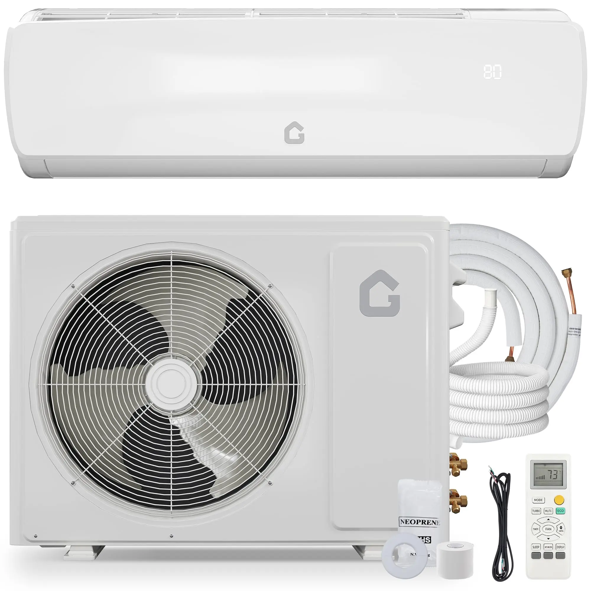 Mini split air conditioner and heater 9000 BTU, ultra quiet 115V variable frequency heat pump, three in one cooling/heating/dehumidification -42dB silent operation - wall mounted air conditioner -10 foot pre charging cable set - cooling area up to 450 squ