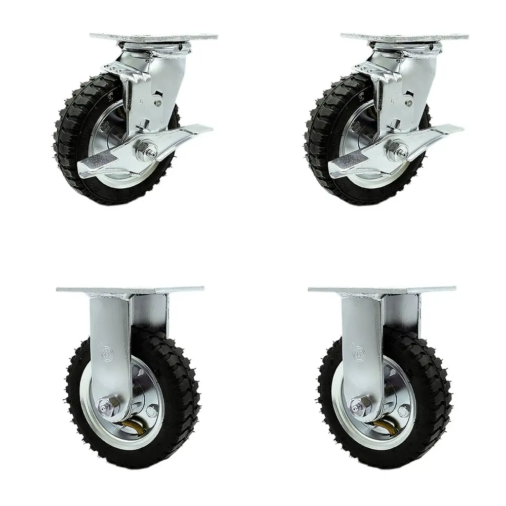 212 MAIN SCC-100S150-PNB-TLB-BSL-2-R-2 Lockable Swivel Rubber-Coated Castors, 6 in. Pneumatic Rubber Wheels, Black, Bolt Lock, Top Brake - Set of 4, Lockable Wheels