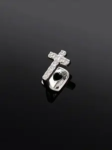 1Pc 18K Silvery Cross-Shaped Solid Dental Brace Jewelry Copper Fangs Teeth Grillz Jewelry For Men And Women