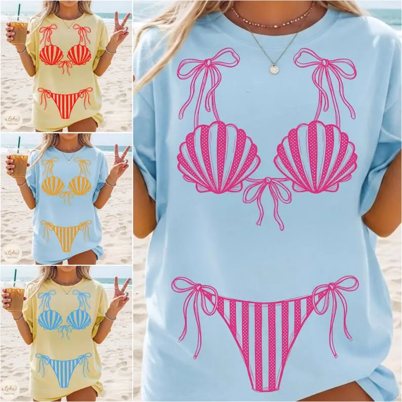 Comfort Colors Summer Bikini Shirt Bundle, Coastal Summer Preppy Swimsuit Tee, Sunshine Lake Girl Beach Vibes Apparel