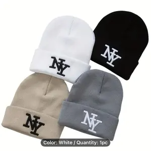 NY Letter Print Skullcap - Unisex All-season Lightweight Winter Ski and Outdoor Hat with Elastic Fit for Men and Women Hand Washable Comfortable All Year Round Ideal for Cycling Skii White