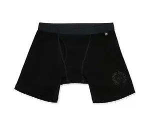 Men's Small Cotton Knit Elastic Long Boxer Briefs, Black, with Chrome Hearts Horseshoe Logo