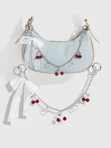 New lace bow pendant, black and white personalized minimalist, realistic cherry, sweet girlish, silver chain, personalized exquisite DIY, vintage, sparkly bag charm, Bag decoration