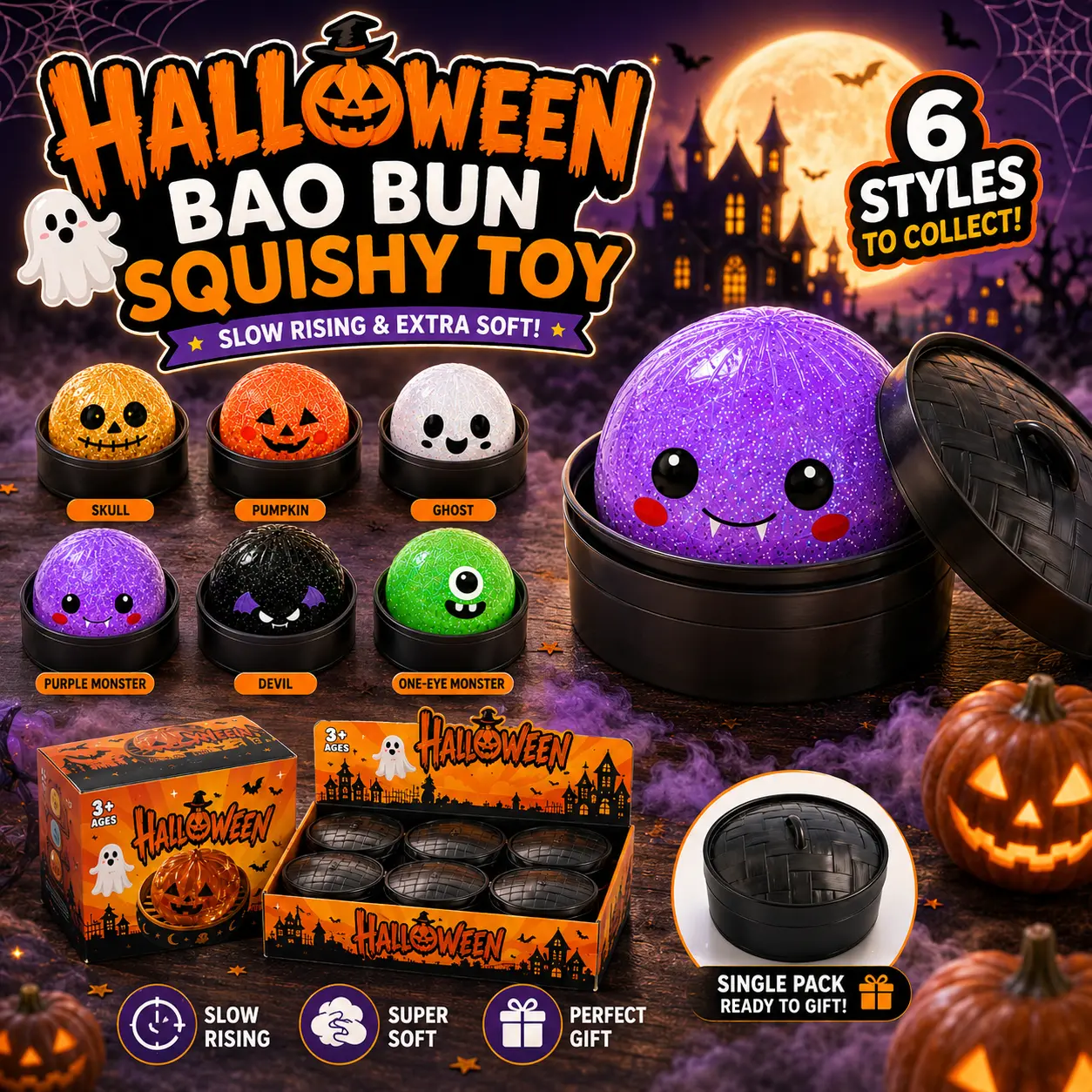 Halloween Ghost Dumpling Glitter Squeeze Toy Set - Spooky Stress Relief Squishy Fidget Toys, Portable Hand Decompression Items, Halloween Party Favors & Trick-or-Treat Bag Fillers