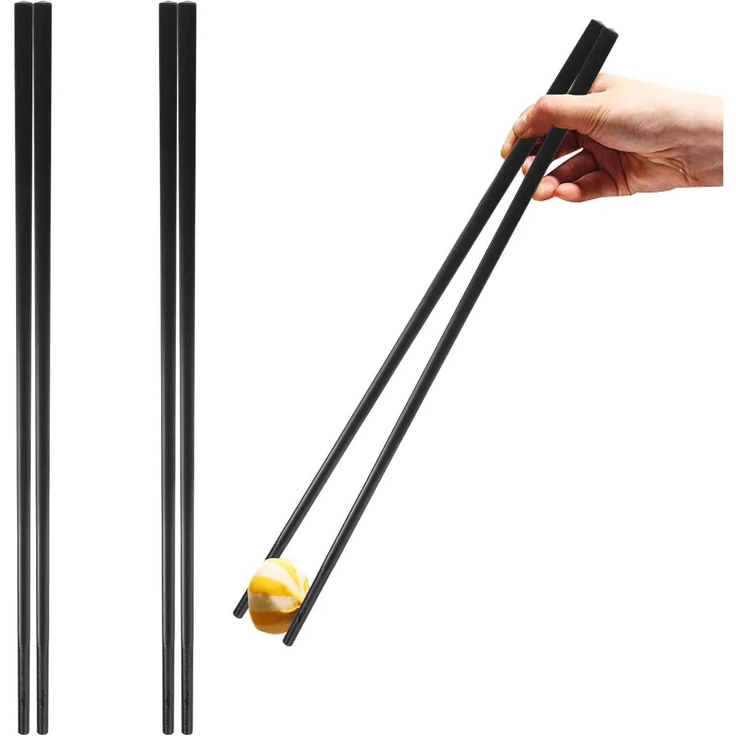 11.8Inches (30cm)Cooking Extended Chopsticks , 2 Pairs Fiberglass Chop Sticks for Kitchen Noodles Frying Hotpot,  Chinese Extra Long Anti-Slip Chopsticks Dishwasher Safe, Black