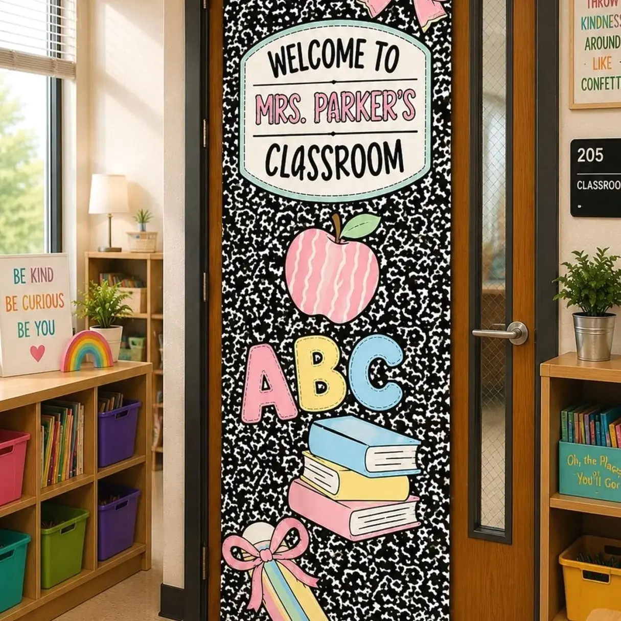 Personalized First Grade Teacher Pennant Flag Door Tapestry Classroom Welcome Sign