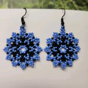 Beaded Purpple  Flowered Earrings with Vibrant Colors and Intricate Design