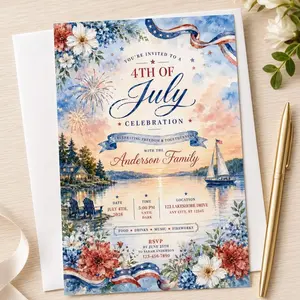 30pcs Personalized America’s 250th Anniversary Invitation Cards - 5.3"x8" (5x7 option available), 4th of July 2026 Party Invites, Office Stationery, Customizable Personalized Message, Free Standard Shipping
