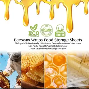 Bio-Degradable Organic Beeswax Food Wraps | Reusable Natural Storage Cloth | Kitchen Utensils & Gadgets - Containers Plastic