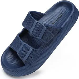 Slides for Women and Men Pillow Slippers DoubleBuckle Adjustable Slides EVA Flat Sandals Girl Casual Walking Shoes Footwear Flipflop Comfy Soft Nylon slippers women
