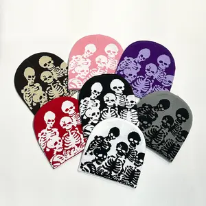 Skull Pattern Beanie Halloween Scary Hat Unisex Jacquard Knit Cap For Party Festival Costume Accessory Gift Cold Weather Cap