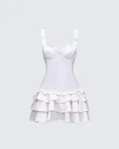 Odelle White Satin Ruffle Dress