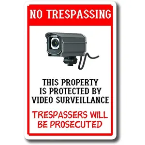 Tin Metal No Trespassing Aluminum Warning Sign Security Camera Sign Fashion Door for Metal Signs Tin 12x16inch
