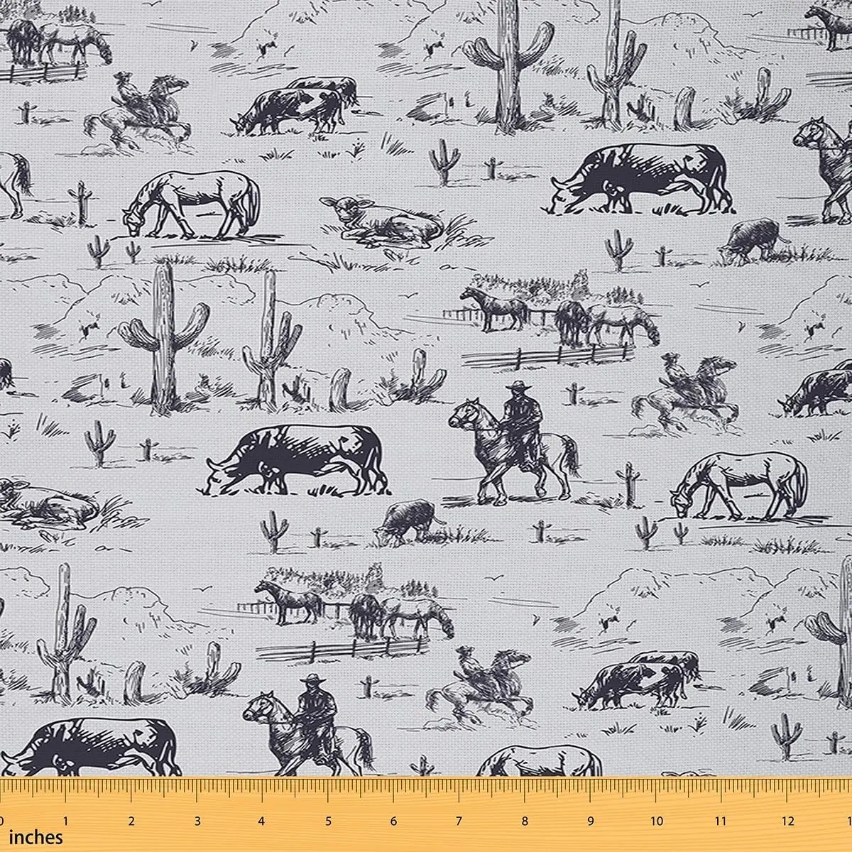 Western Upholstery Fabric,Western Cowboy Fabric By The Yard,Farmhouse Decorative Waterproof Outdoor Fabric,Galloping Horse Outdoor Fabric, Fabric For Home Projects, Western Design