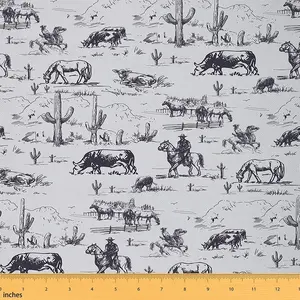 Western Upholstery Fabric,Western Cowboy Fabric By The Yard,Farmhouse Decorative Waterproof Outdoor Fabric,Galloping Horse Outdoor Fabric