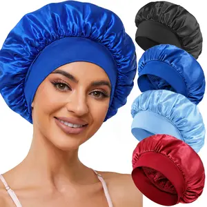 4Pcs Silk Satin Bonnets for Curly Hair With Elastic Wide Band Wrap Silk Bonnets for Black Women Men Sleeping