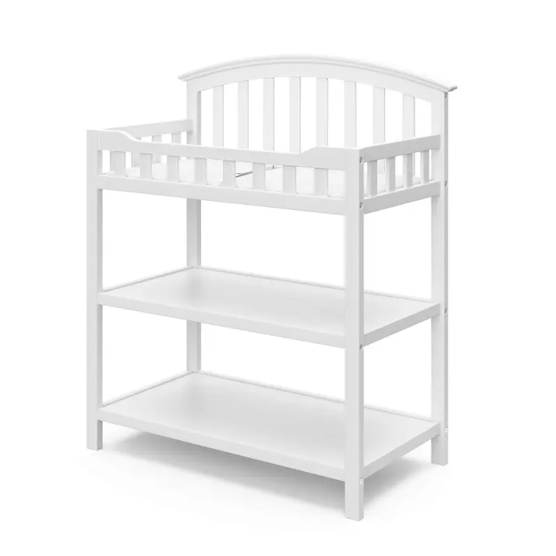 Graco White New Zealand Pine Wood Baby Changing Table - Award-Winning Brand, GREENGUARD Gold Certified, 1-Year Durability, 6-9 Months Secure Use, Extra-Depth Water-Resistant Pad, Secure Strap, Open Storage Shelves