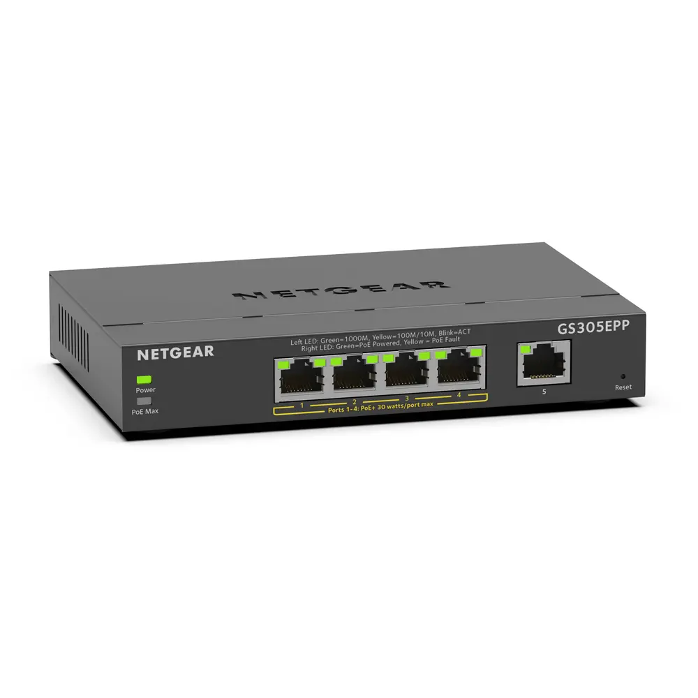 NETGEAR GS305EPP Compact 5-Port Gigabit PoE+ Compliant Managed Network Switch
