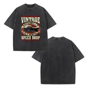 Rockabilly Old School Speed Shop Vintage Washed T-Shirt Oversized Retro Car Graphic Streetwear Tee