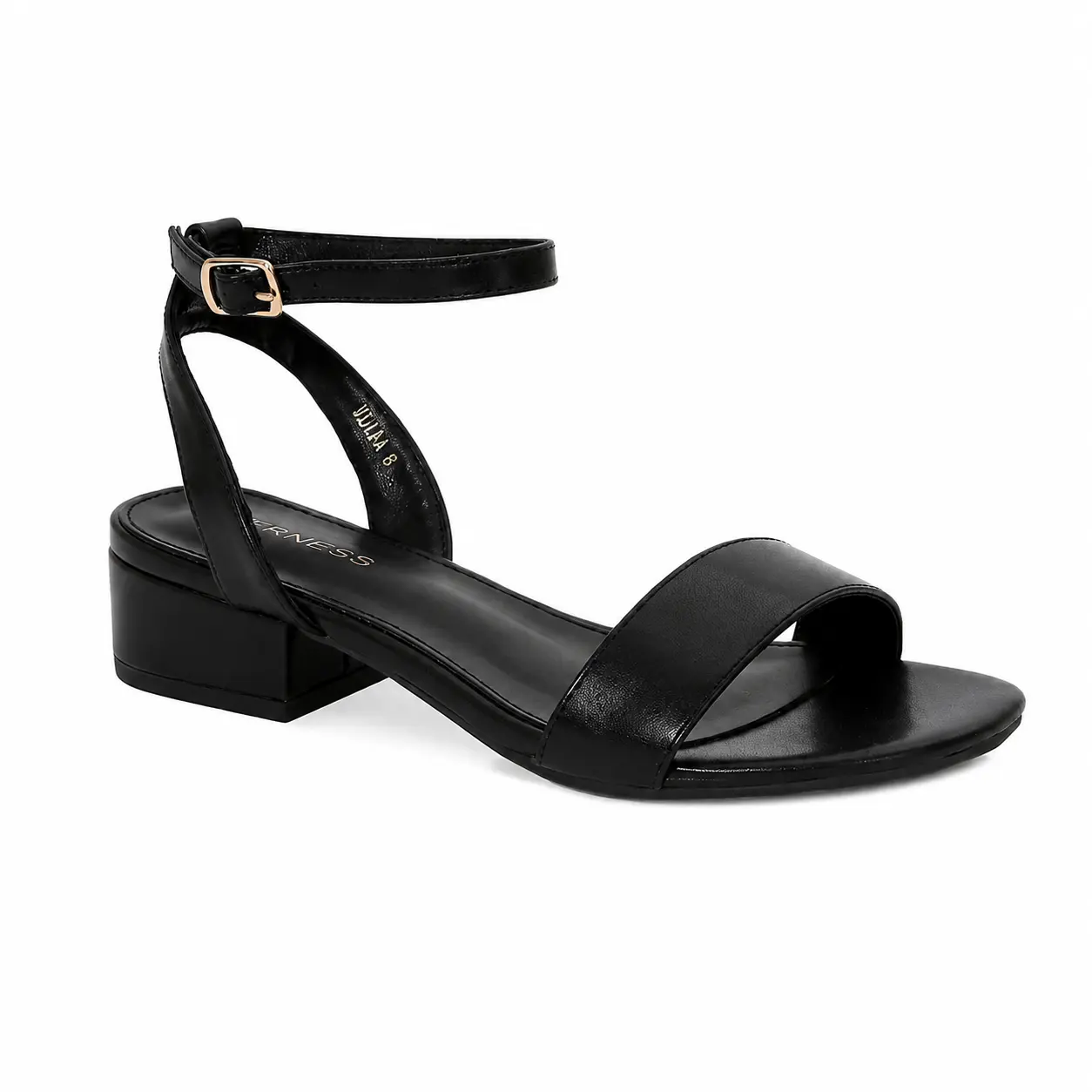 BERNESS Adara Women's Cute Black Heels, Open-Toe Low Block Dressy Sandals with Adjustable Ankle Strap Buckle for Wedding Guest & Party, Design