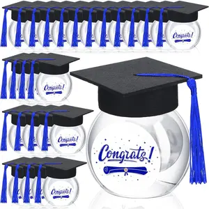 24 Sets 2026 Graduation Cap Candy Jars 8oz Plastic Candy Container Chocolate Gum Bottles School Party Gifts for Guests(Blue)