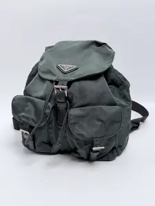 Pre-owned PRADA Nylon Backpacks Vintage Tessuto Vela Small Backpack Double Front Pockets Charcoal Gray ZS029PR