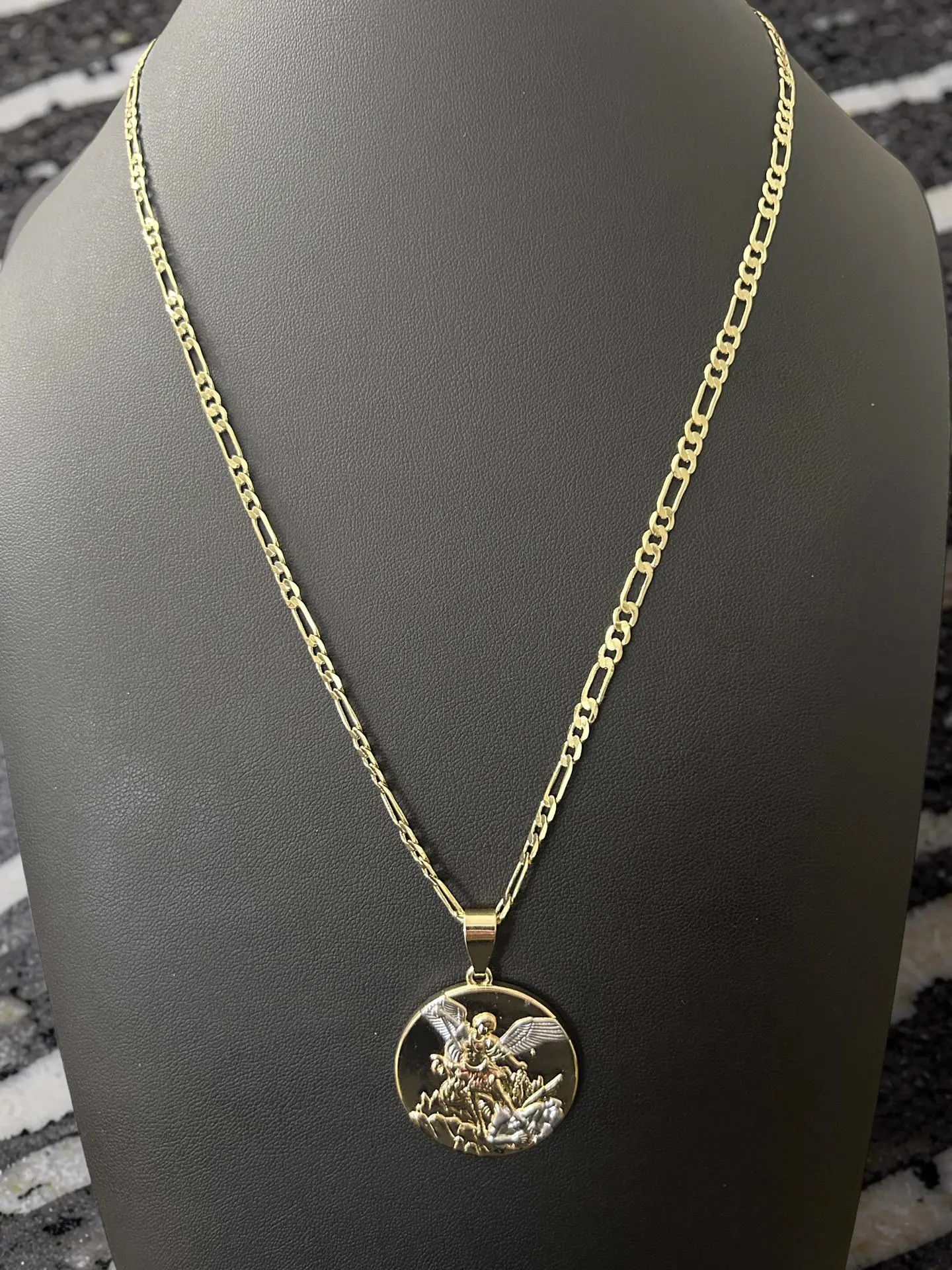 22” 4mm 14K Gold Filled Figaro Chain with Saint Michael Archangel Pendant