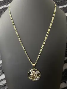 22” 4mm 14K Gold Filled Figaro Chain with Saint Michael Archangel Pendant