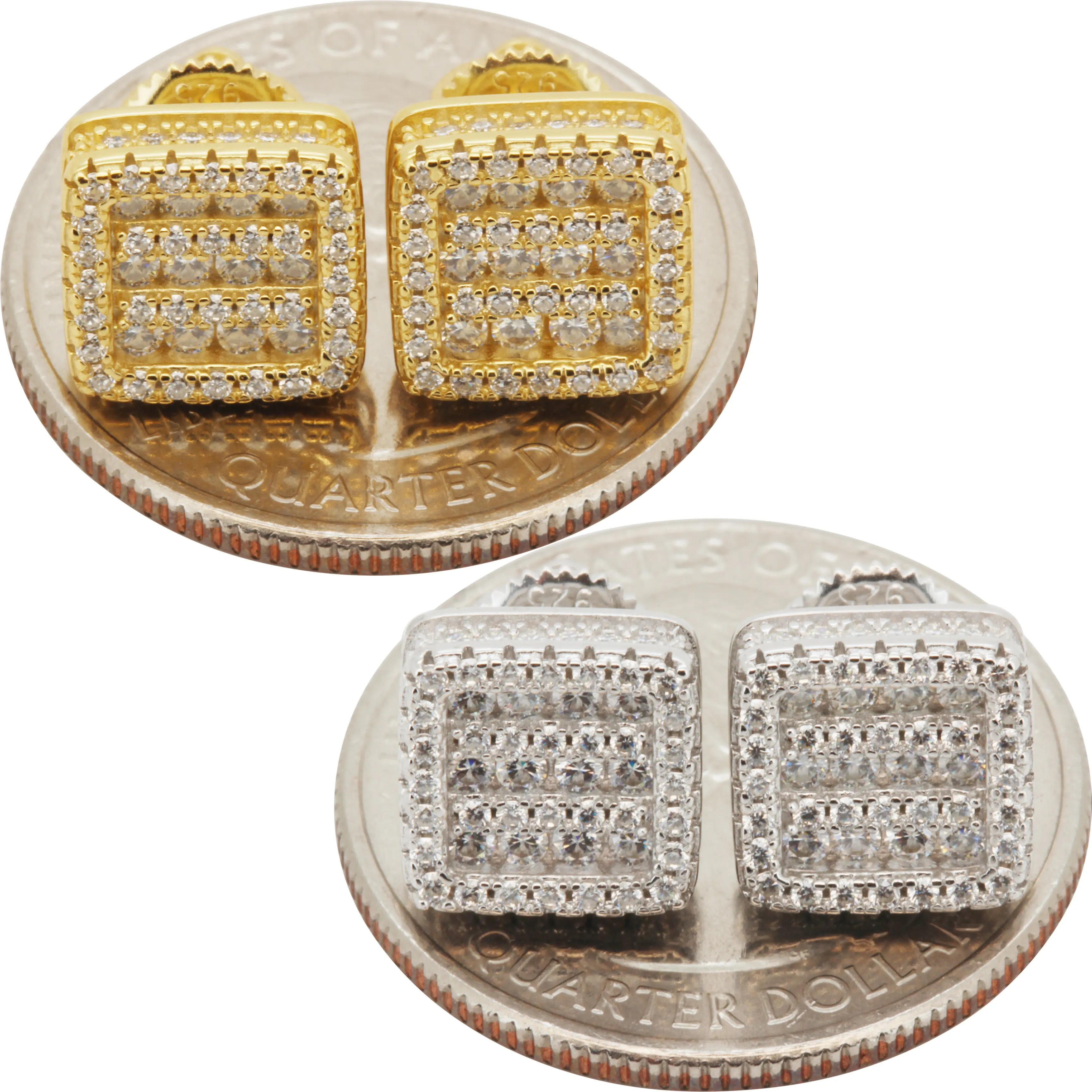 Moissanite 925 Sterling Silver 14k Gold Vermeil 10mm Square Cluster Screw Back Stud Earrings