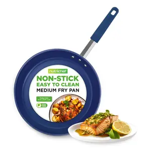 10" Nonstick Fry Pan | Medium Ceramic Coating Skillet Frying Pan with Blue Silicone Handle - Safe for Gas, Electric, Induction Cooker, Ceramic & Counter Cooktops - Stylish Home Kitchenware