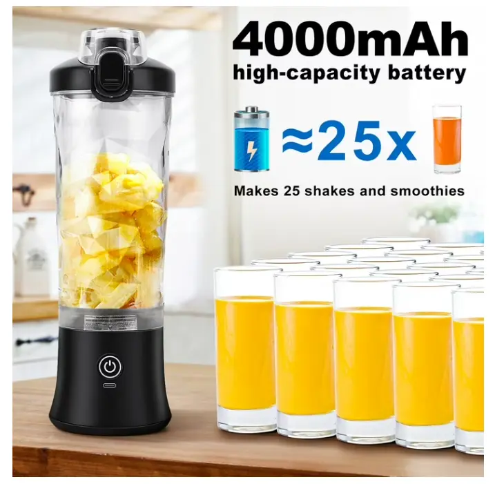 TINANA Portable Blender for Smoothies, 20oz Small Personal Blender with Travel Lid, USB Rechargeable, Single Serve Fruit Mixer for Kitchen, Black