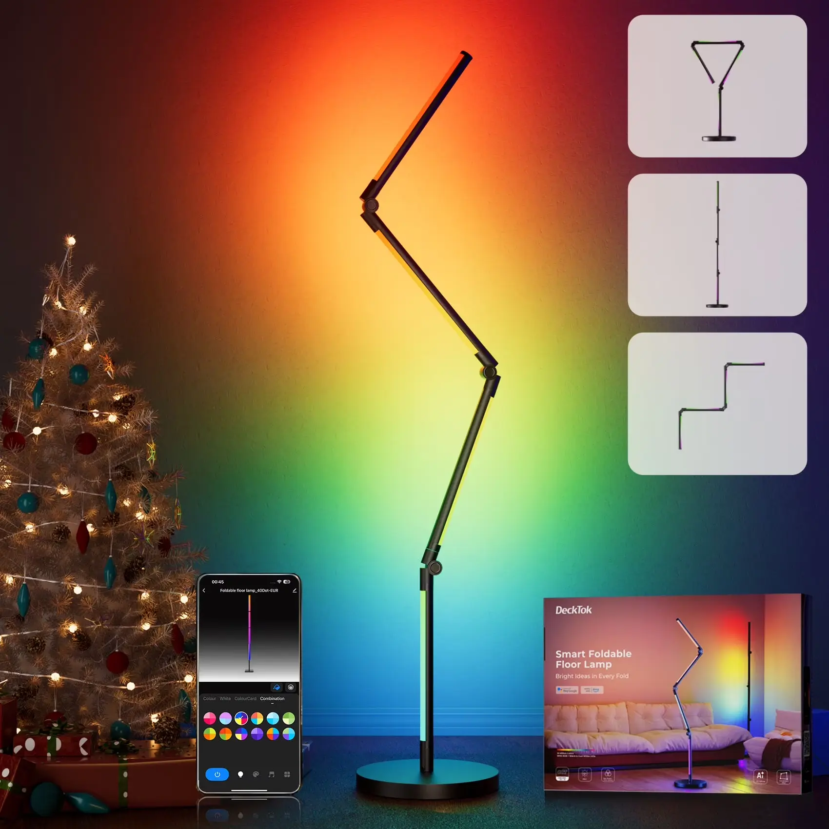 RGB LED Foldable Floor Lamp - Sohochic Home Decor, 24W Energy Use, Remote/App/Voice Control, App Color Control, Folding Easy, Timer & Dimming, DIY Shapes, Multiple Forms, Indoor Ambient Lighting for Home Improvement