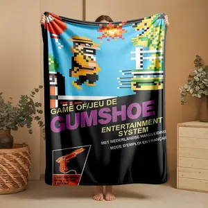 1 piece Gumshoe Classic Arcade Shooting Game Cover_9610 themed flannel blanket - Super soft fluffy flannel sofa blanket, suitable for beds and sofas, all-season use, modern geometric pattern design, digital printing, 100% polyester material