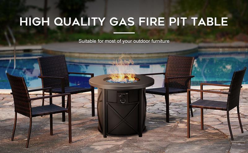 BALI OUTDOORS 28''-42'' Gas Fire Pit Table – 50,000 BTU Propane Fire Column with Blue Glass Stones for Patio & Garden