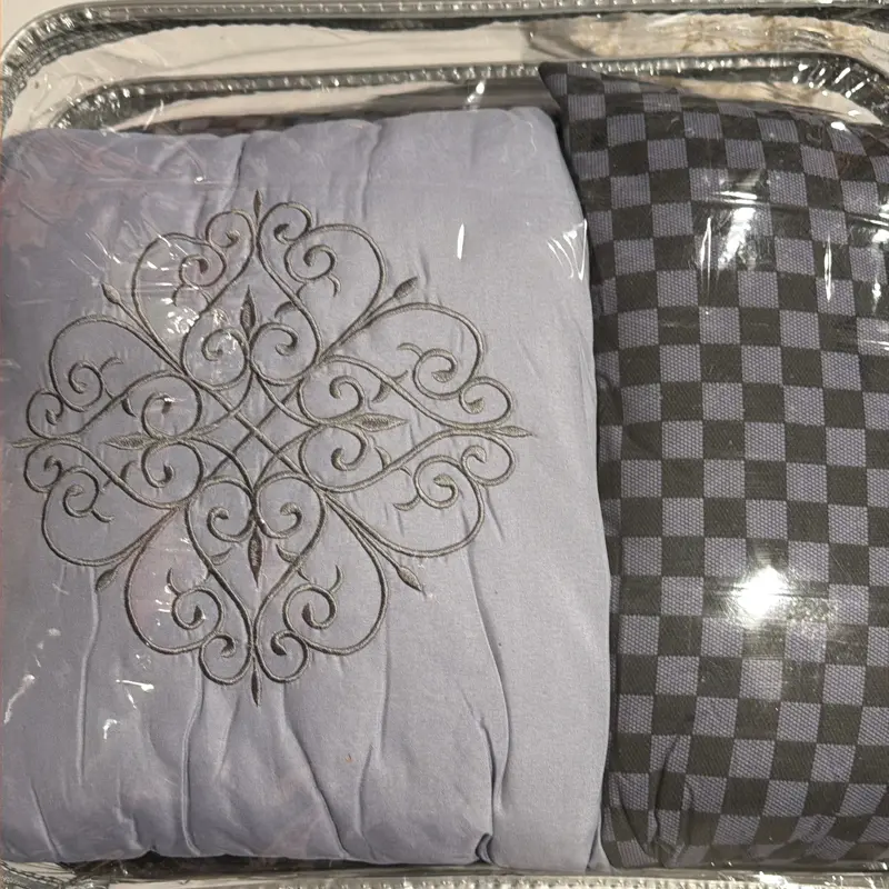 Bella Home Queen Size 7-Piece Bedding Set with Comfy Comforter, Bed Skirt, 2 Pillow Shams, 3 Decorative Pillows, and Checkered Design