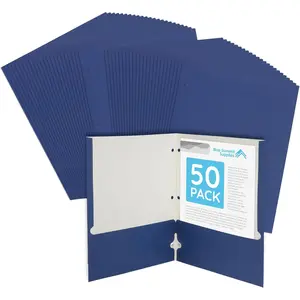 50 Pack Assorted Colors Paper Pocket Folders with Pockets Business Card Holder 3 Hole Punched for Documents Presentation School Classes
