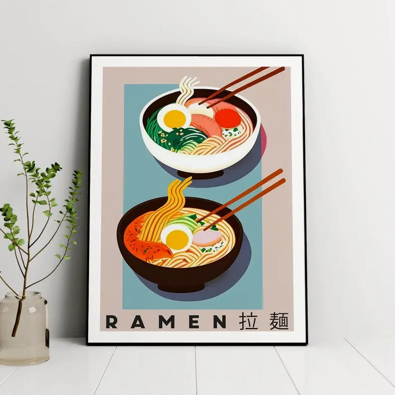 Ramen Poster, Food Print, Kitchen Decor, Japanese Food, Kitchen Print, Food Wall Art, Ramen Drawing, Noodles Poster, Ramen Art Print